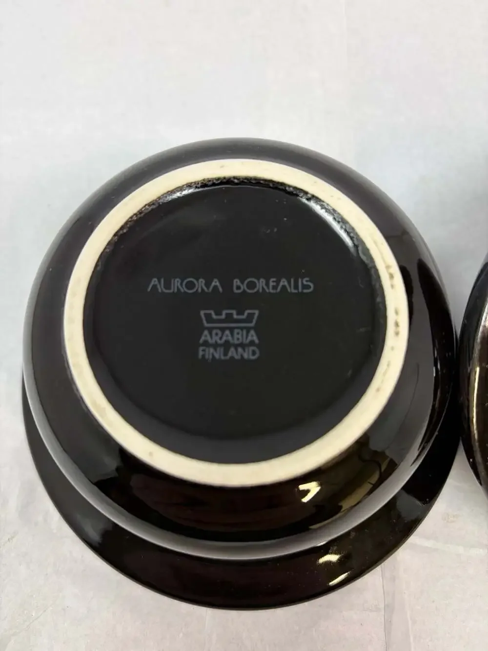 Vintage Arabia Finland Aurora Borealis Black Ceramic Lidded Sugar/serving Bowl